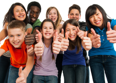 Diverse group of teens with thumbs up