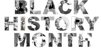 The word Black History Month with Pictures Behind it