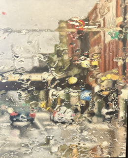 Abstract painting of rainy street