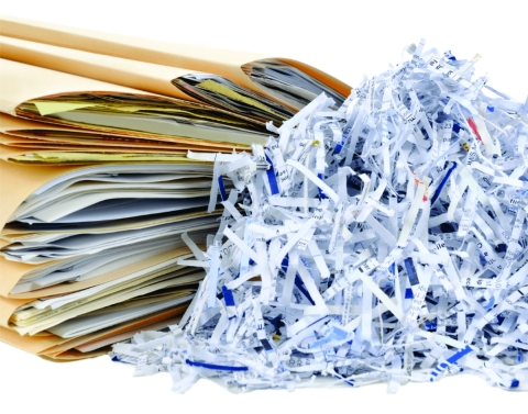 Shredded paper and file folders
