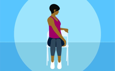 Graphic of a woman doing yoga on a chair
