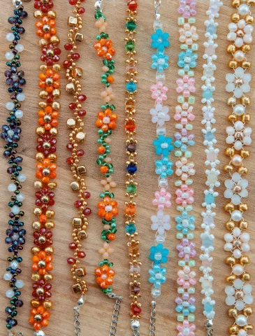 Strings of beaded jewelry
