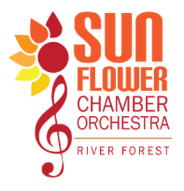 Orchestra logo with graphic sun and music note symbol
