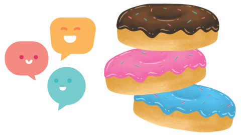 Colorful donuts and talking bubbles