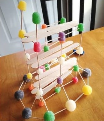 Gumdrops, toothpick, and popsicle stick construction