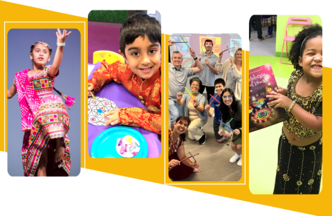 Images of kids in colorful Indian garb