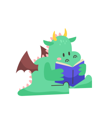 Green dragon reading a book.