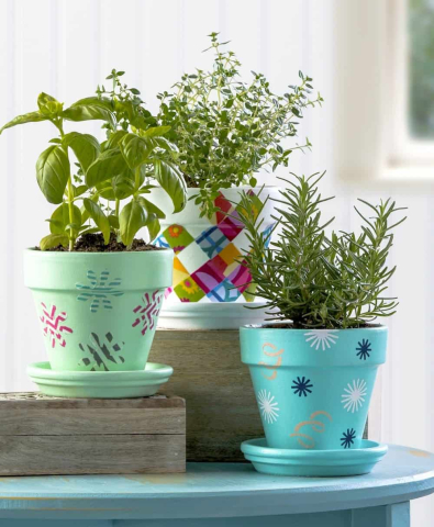 Painted herb pots