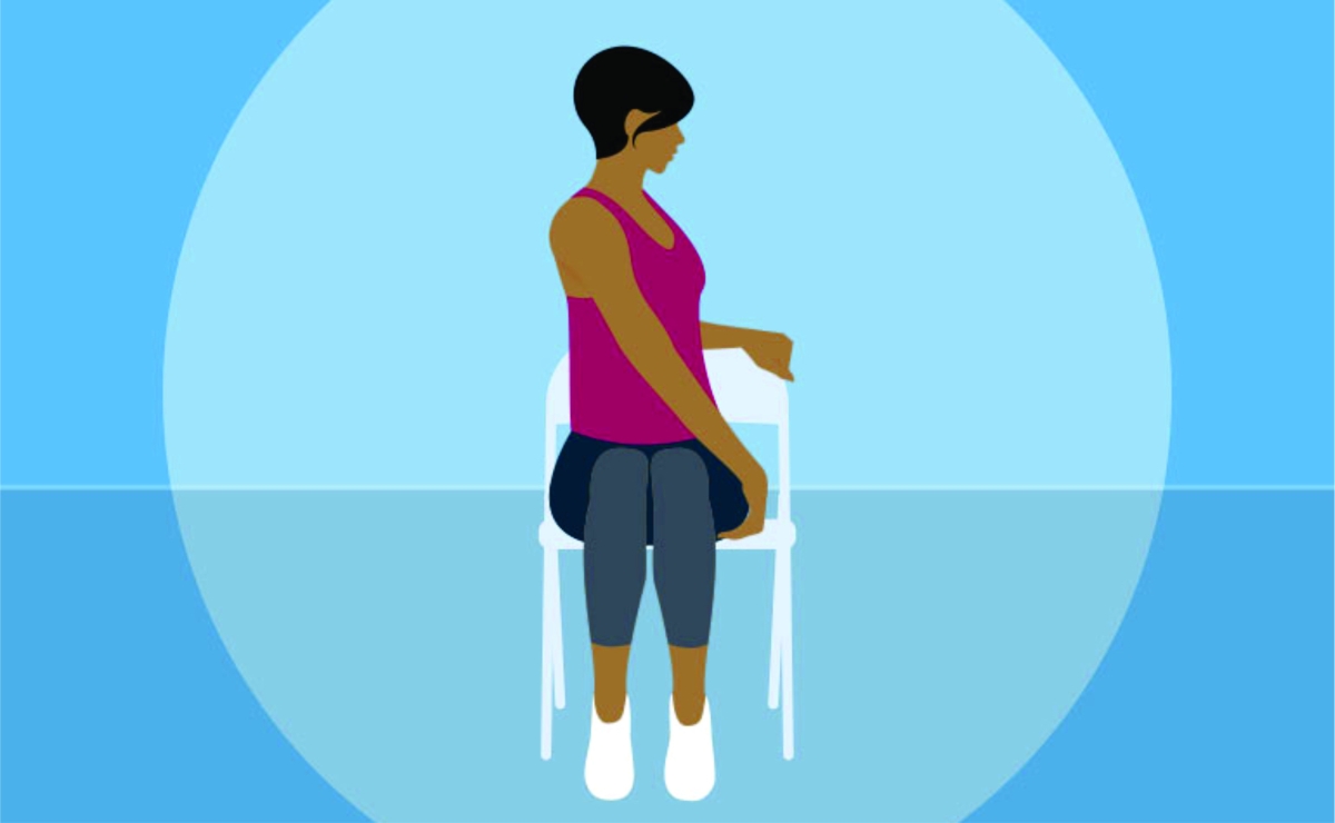 Graphic of a woman doing yoga in a chair