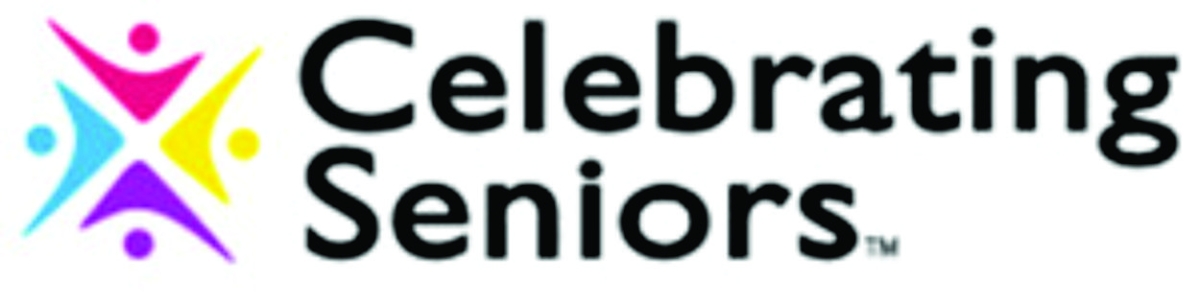 Colorful graphics of people with words: Celebrating Seniors