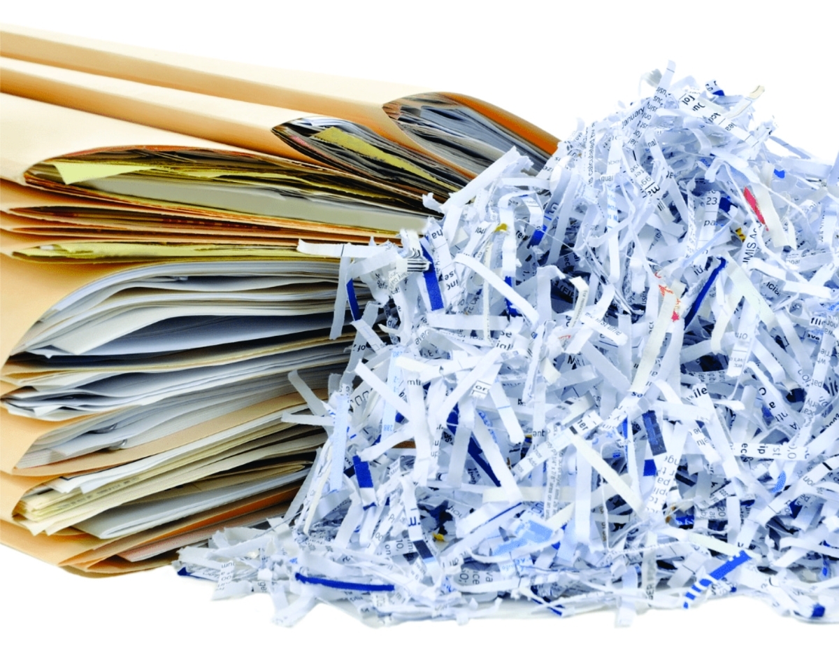 Shredded paper and file folders