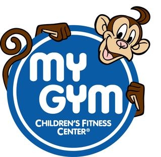 Logo reading My Gym with a drawing of a monkey holding onto the logo.
