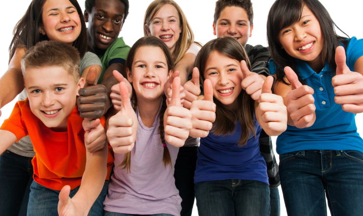 Diverse group of teens with thumbs up