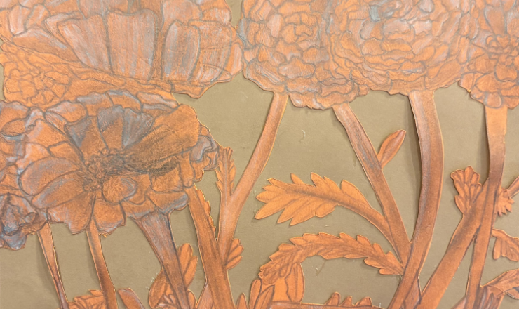 Fall colored leaves and gourds