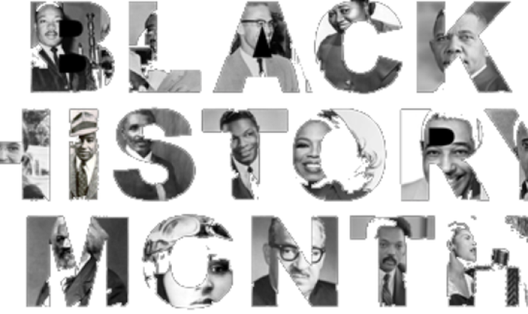 The word Black History Month with Pictures Behind it