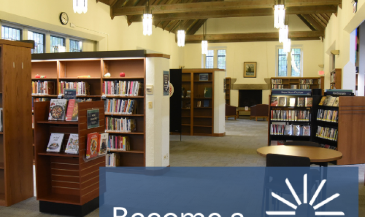 Photo of library with words Become a Library Trustee