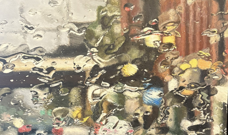 Abstract painting of rainy street