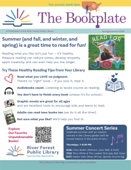 Front page of bookplate with text and images